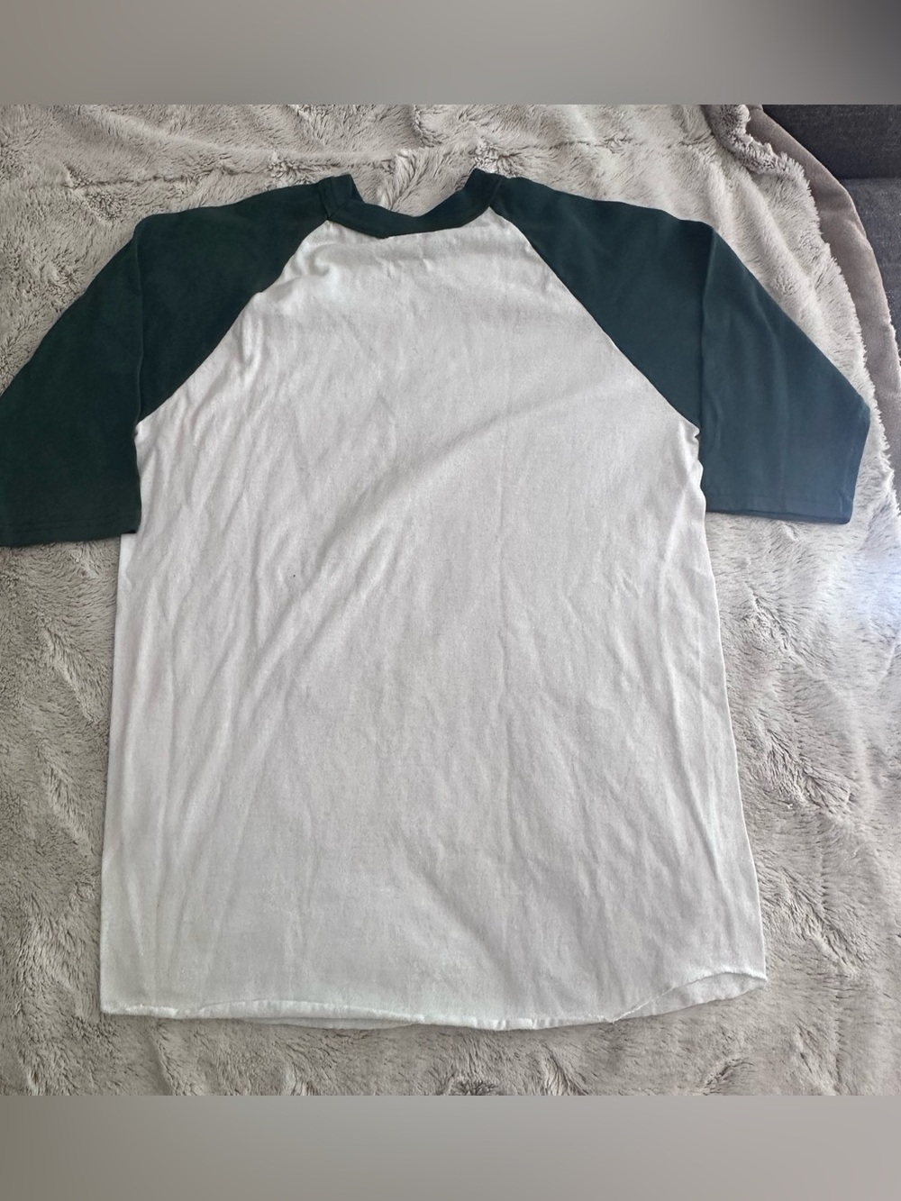 Soffe Youth Large (14/16) Baseball Tee Green/White Raglan 3/4 Sleeve Shirt